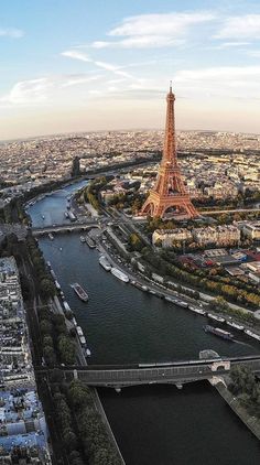 an aerial view of the eiffel tower and river seine in paris, france