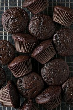 chocolate muffins cooling on a wire rack