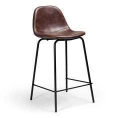 a black leather bar stool on a white background