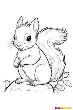 a cartoon squirrel sitting on top of a tree branch with leaves around it's legs