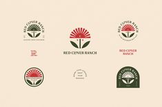 six different logos for red clover ranch, including one with a flower in the center