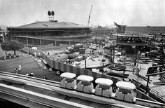 an old black and white photo of construction