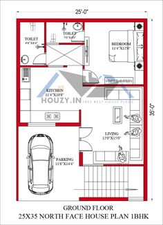 the floor plan for a house in india with two bedroom and an attached garage area