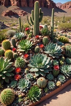 there are many different kinds of cactus in this desert area, including cacti and succulents