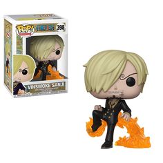 a pop vinyl figure with an orange flame coming out of it