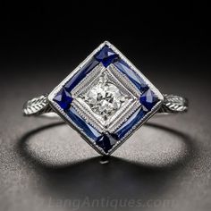 Dramatic Art, Colorful Rings, Art Deco Diamond Ring, Deco Diamond Ring, Ladies Jewellery, Handmade Personalized Gifts, Sapphire Engagement Ring Blue