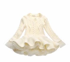 Dress your baby girl up in our stylish long sleeve cable knit tutu sweater dress in ivory. Pairs perfectly with leggings and boots. Other colors available. PLEASE NOTE: This is a pre-order item, it is made to order. Please allow 2-3 weeks for processing. Girls Boutique Clothing, Long Sweater Dress, Ruffle Long Sleeve, Long Sleeve Knit Dress, Long Sleeve Lace Dress, Street Style Chic, Knitting Girls, Knit Sweater Dress