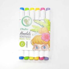 four different colored markers are shown in front of a white background with the words, ohuhu handmade