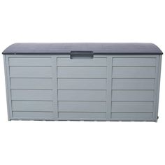 an outdoor storage box with two doors and one door open