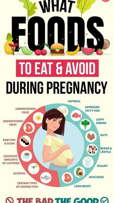 what foods to eat and avoid during pregnancy? infographical poster with pregnant woman