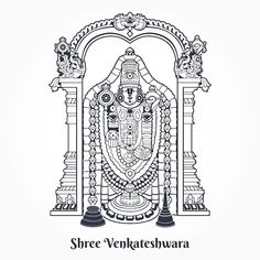 Indian hindu lord tirupati venkateshwara... | Premium Vector #Freepik #vector #krishna #lord #indian-god #sketch Lord Balaji Cnc Design, Venkateshwara Swamy Paintings, Venkateswara Swamy Images Drawing, God Line Art, Lord Sketch, Tirupati Temple