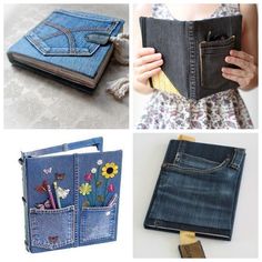 four different images of jeans with flowers and butterflies on them, including an ipad case