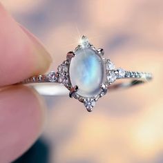 Nwt Sterling Silver Moonstone Ring With Zircon Size: 10 Gorgeous Ring! Only Have 1! Dainty Crystal Rings Silver, Hippie Engagement Ring Silver, Vintage Moonstone Engagement Rings, Moonstone Wedding Rings, Whimsical Engagement Ring Silver, Hippie Engagement Rings, Opalescent Sapphire, Whimsical Engagement Ring, Purple Engagement Rings