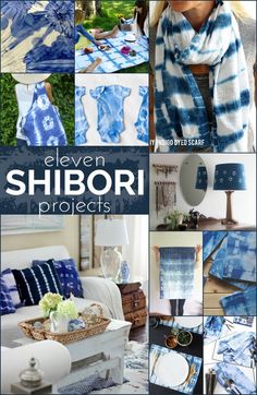 blue and white shibori projects are featured in this collage