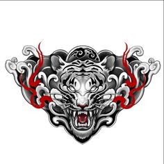 Tato Irezumi, Tato Mandala, Foo Dog Tattoo Design, Japanese Hand Tattoos, Tato Flash, Full Chest Tattoos, Japanese Tiger Tattoo, Foo Dog Tattoo