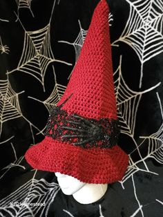 Complete your magical costume with this hand crocheted, customizable hat.  Shown with brim flipped or flat.  You'll want to hold on to this hat when you fly off into the night!  Message for color request, or a larger brim. Handmade Fitted Crochet Hat With Curved Brim, Fitted Crochet Hat With Curved Brim, Handmade Adjustable Witchy Costume Hat, Handmade Fitted Yarn Hats, Handmade Halloween Hat, One Size Fits Most, Handmade Halloween Hat One Size Fits Most, Handmade Yarn Costume Hat, Handmade Halloween Hat One Size, Handmade Halloween Costume Hats And Headpieces