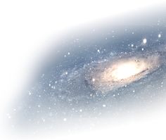 an image of a spiral galaxy with snow falling on it's side and stars in the background