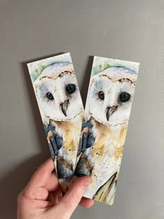 two handmade bookmarks with an owl on them