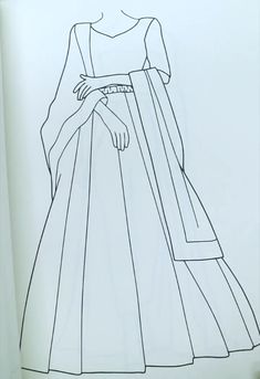 a line drawing of a woman in a dress