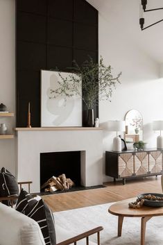 a living room filled with furniture and a fire place in the middle of a room