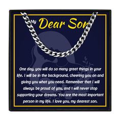 Imagine the look on your son's face when he opens up this thoughtful gift! Mother Son Necklace A beautiful gift for your Son! Give them with a reminder note of how much we love them! it reminder your children to be stronger and more courageous. Material: Stainless steel Item Type: Necklace Length: 50cm and 60cm Width: 5mm Our necklace gift set is a sentimental way to surprise your man whom you love your whole heart. This unique necklace makes meaningful gifts for a son from a mom or dad. The per Mother Son Necklace, Son Necklace, Forever Necklace, Mom And Son, Mother Son, Whole Heart, Unique Necklace, Proud Of You, Your Man