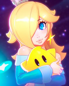 an anime character holding a star in her arms