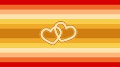 two hearts are in the middle of an orange, yellow and red striped wallpaper