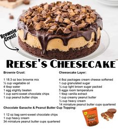 the recipe for reese's cheesecake is shown in an advertisement with instructions on how to make it