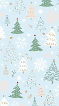 christmas trees and snowflakes on a blue background