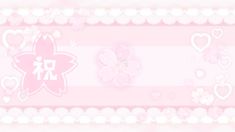 a pink and white striped background with hearts, flowers and other things in the center