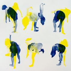 six different silhouettes of people doing various things in the same image, each with their own shadow