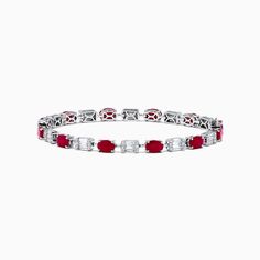 Effy Ruby Royale 14K White Gold Ruby and Diamond Tennis Bracelet Elegant Red Gold Bracelet For Formal Occasions, Classic Red Diamond Bracelets, Classic Red Jubilee Bracelet, Elegant Red Sterling Silver Bracelet, Classic Bracelet With 17 Jewels In Baguette Cut, Classic Baguette Cut Bracelet With 17 Jewels, Classic Bracelets With 17 Jewels In Baguette Cut, Classic Red Diamond Bracelet For Formal Occasions, Classic Red Diamond Bracelet For Formal Events