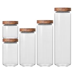 four glass jars with wooden lids