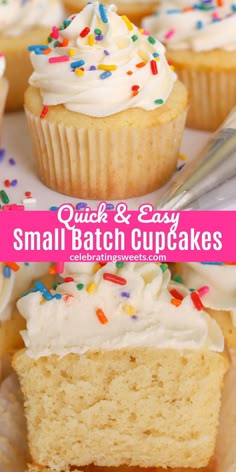 small batch cupcakes with white frosting and sprinkles