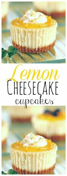 lemon cheesecake cupcakes on a cooling rack with text overlay that reads lemon cheesecake cupcakes