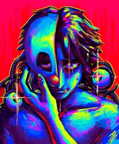 a digital painting of a woman wearing headphones and holding her hand to her face