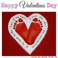 a valentine card with a heart shaped foot print on the bottom and words that read, happy valentine's day