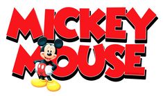 the mickey mouse logo has been changed to be red and white with black letters on it