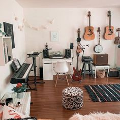 a living room filled with lots of musical instruments