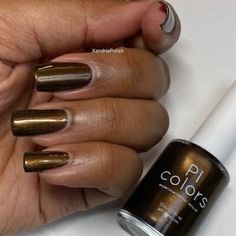 Eclair.001 is the deepest of dark chocolate browns, cool toned and perfectly balanced with black and gold. Rich and decadent, this is the perfect color to make a statement. This polish is opaque in 3 coats. A base coat is always recommended to avoid any nail staining. A gloss topcoat is recommended. This polish is 10-free. Please store this polish out of direct sunlight, in a cool, dark, dry location for best longevity. The product color may be slightly different in person due to your computer m Silver Nail Polish, Grey Nail Polish, Brown Nail Polish, Brown Nail, Orange Nail Polish, Gold Nail Polish, Fall Nail Trends, Purple Nail Polish, Green Nail Polish