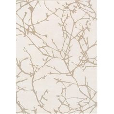 an area rug with branches on it in beige and white colors, against a gray background