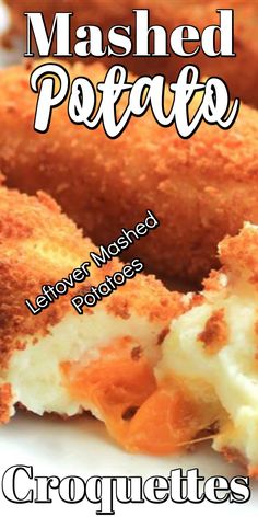 the cover of mashed potatoes is shown on a plate with other food items in it