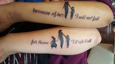 two people with tattoos on their arms that say, because they're in love