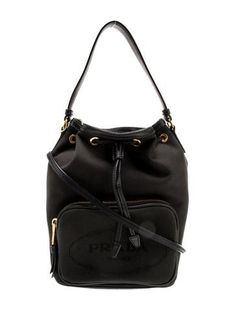 Prada Bucket BagNero & Nero JacquardGold-Tone HardwareLeather TrimFlat Handles & Single Adjustable Shoulder StrapLeather Trim Embellishment & Single Exterior PocketLogo Jacquard LiningDrawstring Closure at Top Bucket Bag, Prada, Print Patterns, Women Handbags, Handles, Trim, Exterior, Handbags, Black