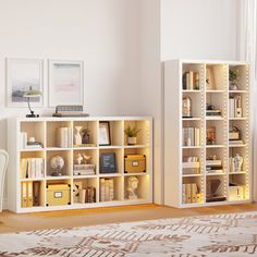 a living room filled with lots of furniture and bookshelves next to a window