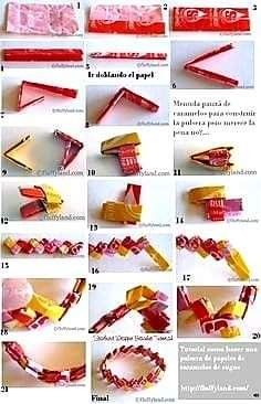 instructions to make origami bracelets with ribbon and paper - step by step