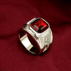 Mens Rings For Sale, Ring Boy, January Birthstone Rings, Red Garnet Ring, Personalized Gifts For Men, Garnet Jewelry, January Birthstone, Gem Ring