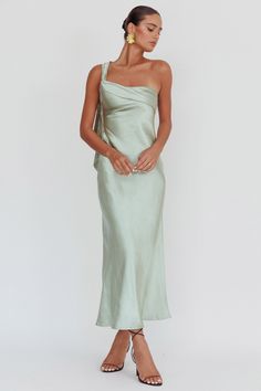 Shop the Carmel One-Shoulder Sash Maxi Dress Sage | Selfie Leslie A Line Sage Green Dress, Mint Green Dress Wedding, Silky Sage Green Bridesmaid Dresses, Iridescent Green Dress, Made Of Honor Dress Sage Green, Mint Green Bridesmaid Dress, Satin Bridesmaid Dresses Green, Light Green Floral Bridesmaid Dresses, Sage Green Guest Wedding Dress