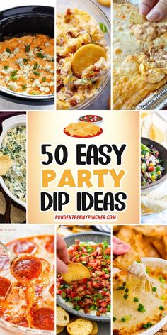 A roundup of 50 party dip recipes, featuring hot crock pot dips, cold sweet dips, and savory appetizer recipes. Perfect for feeding a crowd and impressing guests at any gathering.