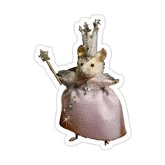 a mouse in a pink dress with a crown on its head and holding a wand